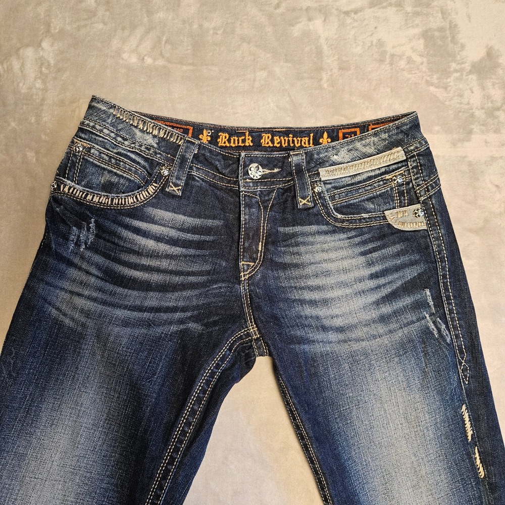 Rock Revival Gwen Capri Women's Raw Hem Flap Pocket Thick Stitch Denim Size 31 - Picture 4 of 11